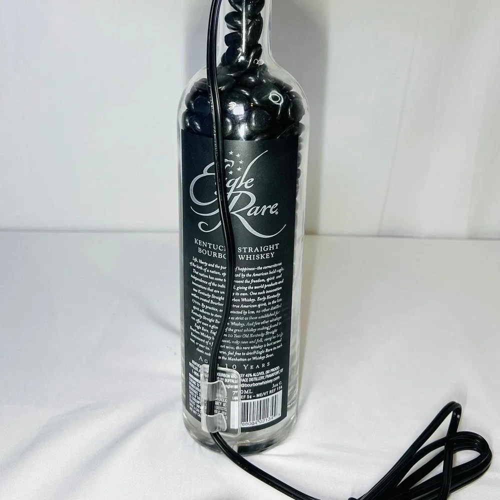Eagle Rare 10 Year Bourbon Bottle‎ Lamp with Black Stones and Shade 19in Custom